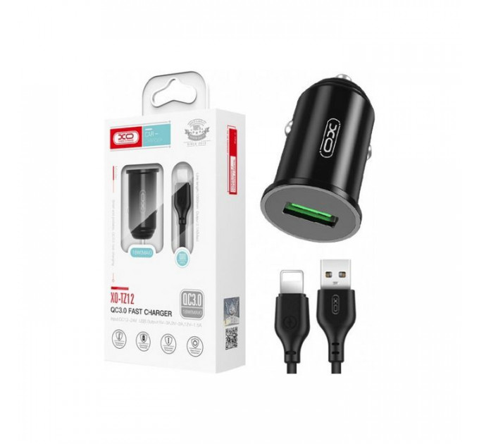 Зарядное устройство для XO USB QC3.0 18W + cable USB to Lightning black (TZ12-L-BK)