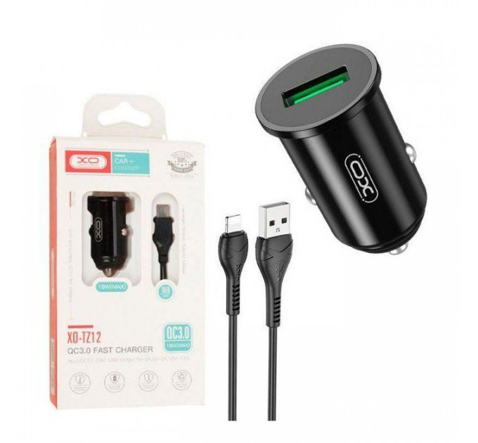 Зарядное устройство для XO USB QC3.0 18W + cable USB to Lightning black (TZ12-L-BK)