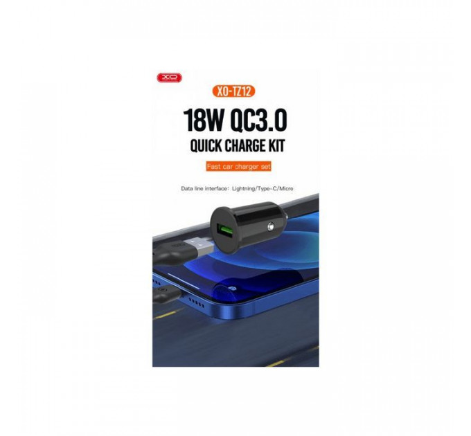 Зарядное устройство для XO USB QC3.0 18W + cable USB to Lightning black (TZ12-L-BK)