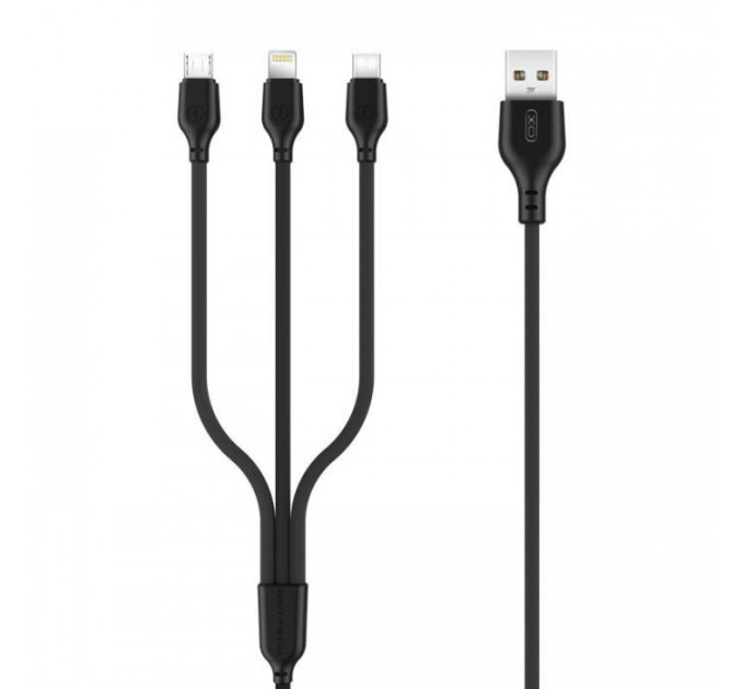 Дата кабеля USB 2.0 AM to Lightning + Micro 5P + USB-C 1.0m 2.1A black XO (NB103-3in1-1-BK)