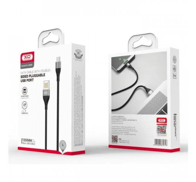 Дата кабель USB 2.0 AM to Micro 5P 1.0m 2.1A double-side black XO (NB188-M-1-BK)