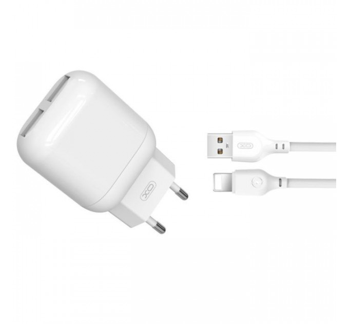 Зарядное устройство XO 2xUSB 2.4A + cable USB to Lightning white (L78-L-WH)