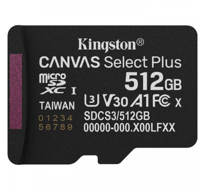 Карта пам/'яті Kingston 512GB microSDXC class 10 UHS-I U3 V30 A1 Canvas Select Plus (SDCS3\/512GBSP)