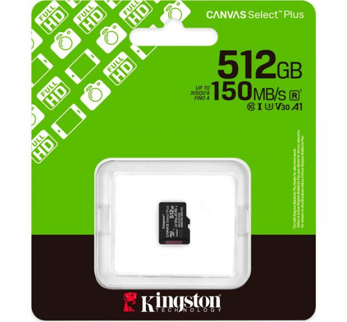 Карта пам/'яті Kingston 512GB microSDXC class 10 UHS-I U3 V30 A1 Canvas Select Plus (SDCS3\/512GBSP)