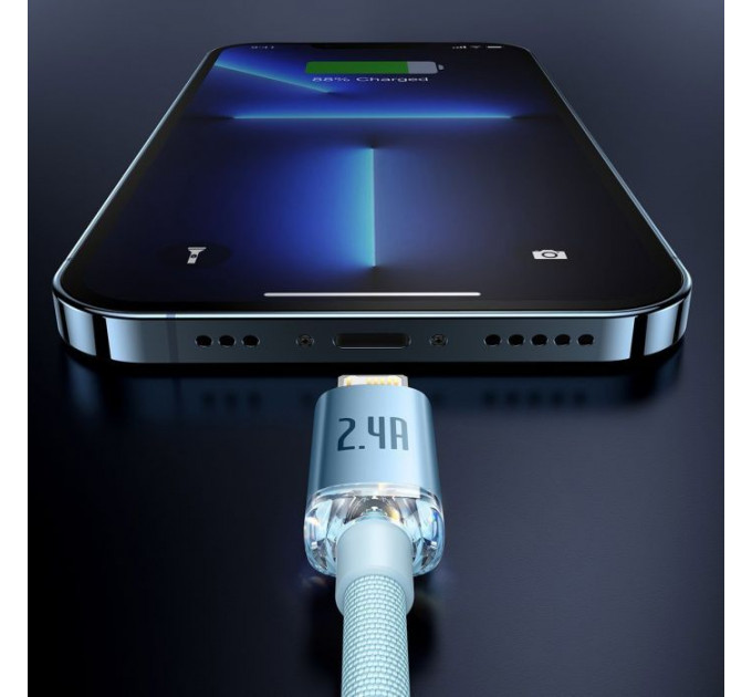 Дата кабель USB 2.0 AM to Lightning 2.0m 2.4A sky blue Baseus (CAJY001203)