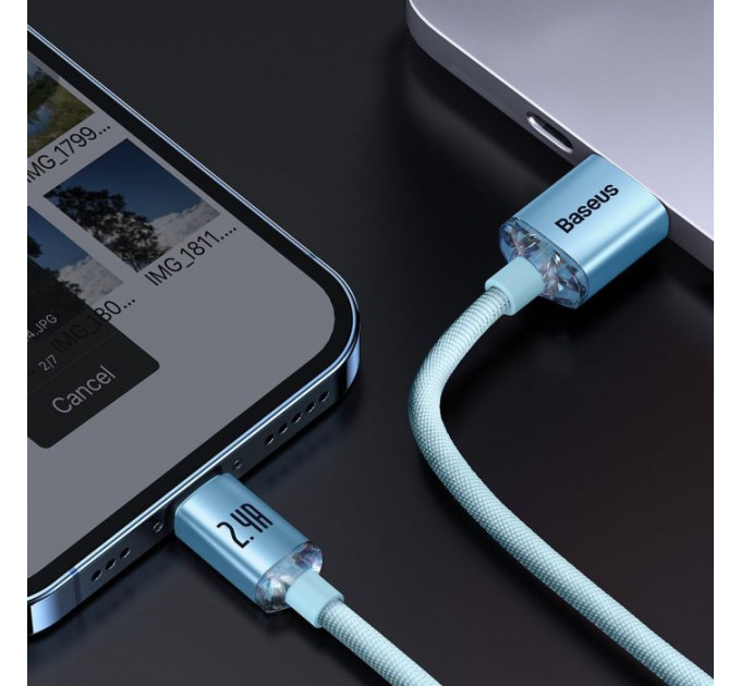 Дата кабель USB 2.0 AM to Lightning 2.0m 2.4A sky blue Baseus (CAJY001203)