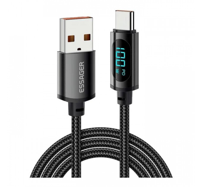 Дата кабель USB 2.0 AM to USB-C 2.0m 7A LED black Essager (EXCT-XYA01-P)