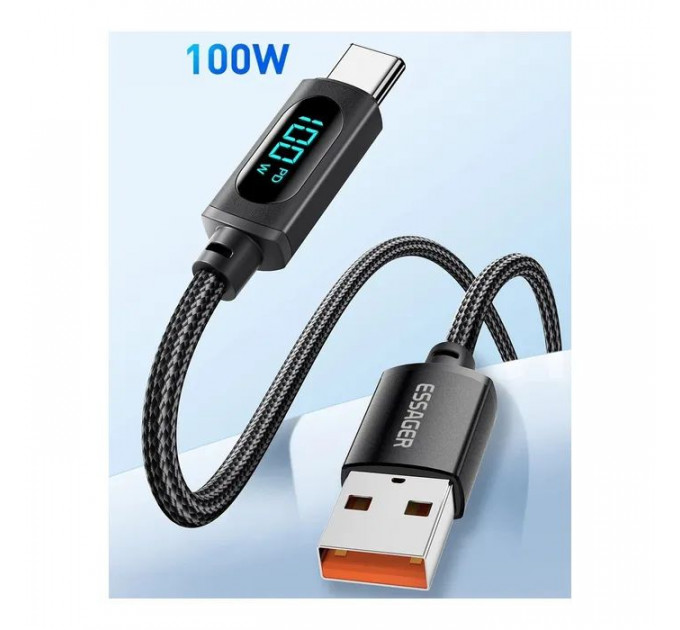 Дата кабель USB 2.0 AM to USB-C 2.0m 7A LED black Essager (EXCT-XYA01-P)