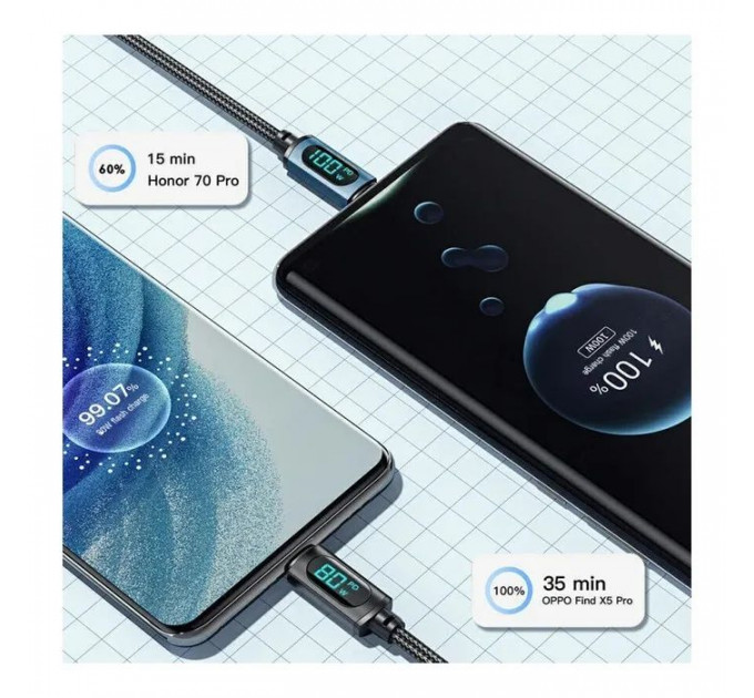 Дата кабель USB 2.0 AM to USB-C 2.0m 7A LED black Essager (EXCT-XYA01-P)