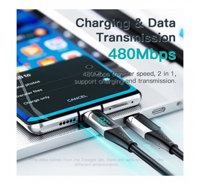 Дата кабеля USB-C to USB-C 2.0m 100W Digital Display black Essager (ES-XCTT1-YDA01)