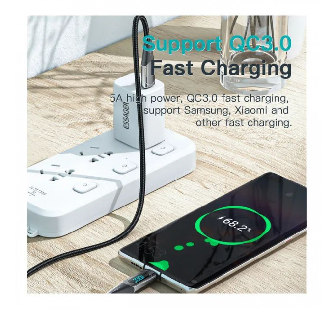 Дата кабеля USB-C to USB-C 2.0m 100W Digital Display black Essager (ES-XCTT1-YDA01)