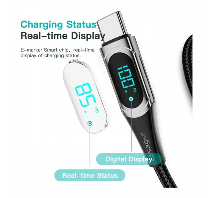 Дата кабеля USB-C to USB-C 2.0m 100W Digital Display black Essager (ES-XCTT1-YDA01)