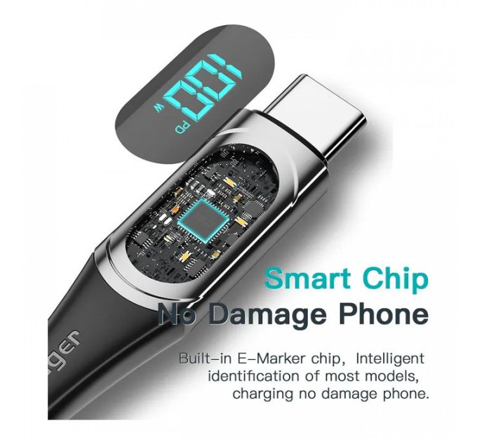 Дата кабеля USB-C to USB-C 2.0m 100W Digital Display black Essager (ES-XCTT1-YDA01)