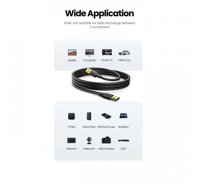 Дата кабель USB 3.0 AM\/AM 2.0m US128 black Ugreen (10371)