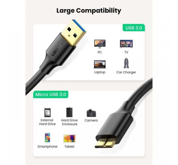 Дата кабель USB 3.0 AM to Micro B 1.0m US130 black Ugreen (10841)