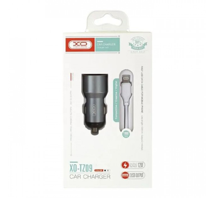 Зарядний пристрій XO 1xUSB + cable USB to Lightning TZ09 gray (6920680873517)