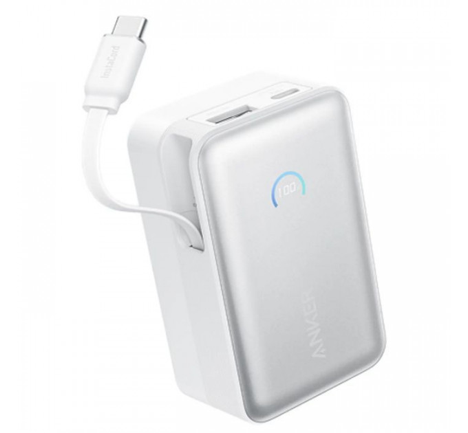 Батарея универсальная Anker Nano 10000mAh, 45W, Built-In USB-C Cable, white (A1638H21)