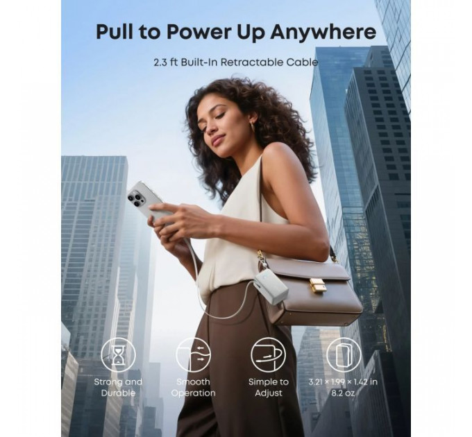 Батарея универсальная Anker Nano 10000mAh, 45W, Built-In USB-C Cable, white (A1638H21)