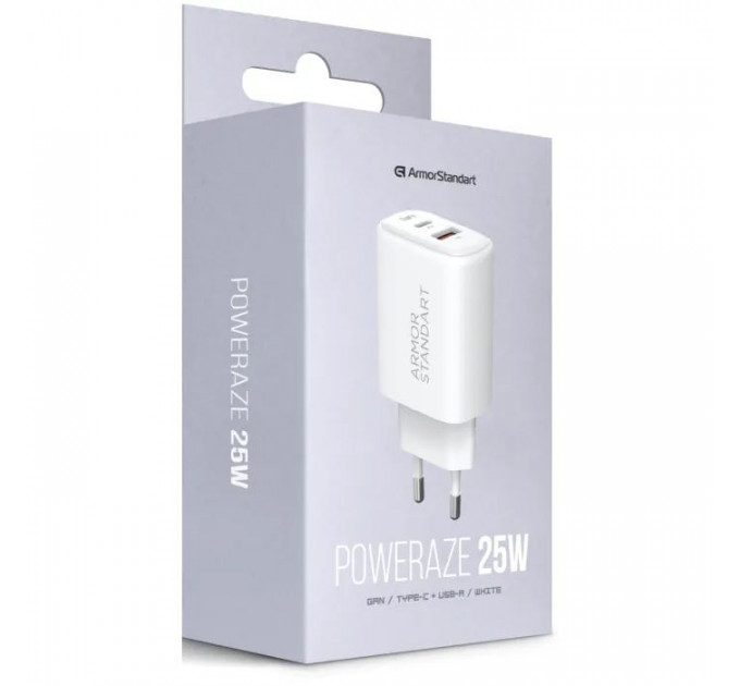 Зарядний пристрій Armorstandart 1xUSB-C PD20W + 1xUSB QC3.0 GaN white (ARM87067)