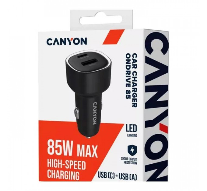 Зарядний пристрій Canyon 1xUSB + 1xUSB-C PD85W black (CNE-CCABR8AC)