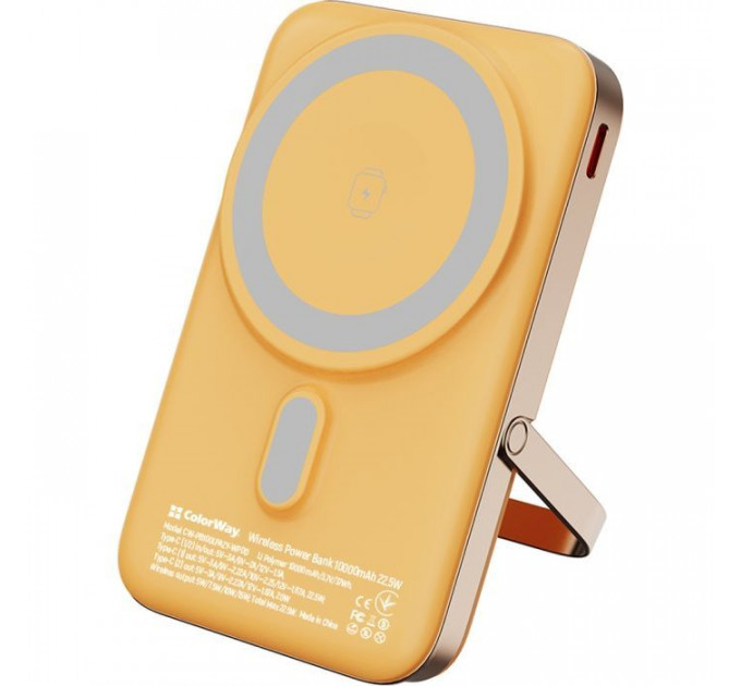 Батарея універсальна ColorWay 10 000 mAh PD\/22.5W, 15W MagSafe & Watch Wireless Amber (CW-PB100LPA2Y-WPDD)
