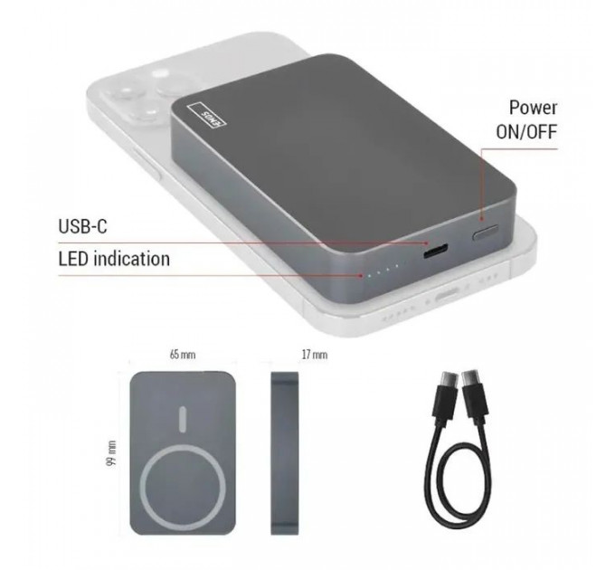 Батарея універсальна EMOS 10000mAh WI1046, 20W, Wireless, grey (B0551GY)