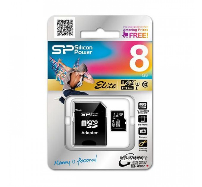 Карта пам/'яті Silicon Power 8Gb microSDHC class 10 (SP008GBSTHBU1V10SP)