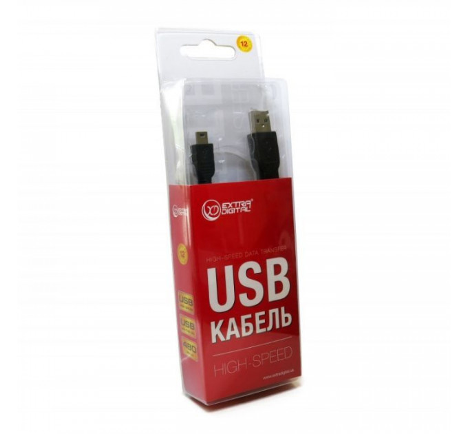 Дата кабель USB 2.0 AM to Mini 5P 0.5m Extradigital (KBU1627)