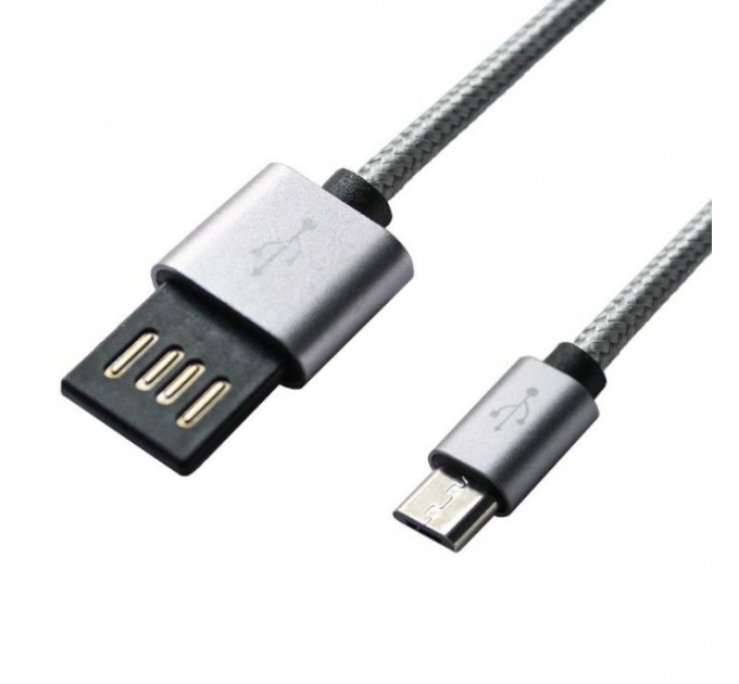 Дата кабель USB 2.0 AM to Micro 5P 1.0m Grey\/Black Grand-X (FM02)
