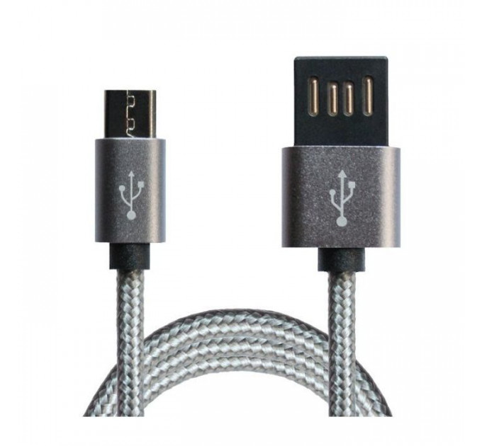 Дата кабель USB 2.0 AM to Micro 5P 1.0m Grey\/Black Grand-X (FM02)
