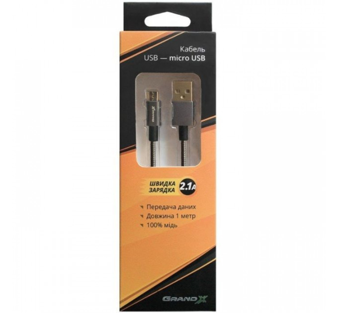 Дата кабель USB 2.0 AM to Micro 5P 1.0m Grand-X (MM-01)