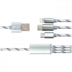 Дата кабель USB 2.0 AM to Lightning + Micro 5P + USB-C 1.0m 2.1A PowerPlant (CA910663)