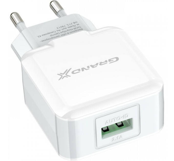 Зарядное устройство для Grand-X 5V 2.1A White (CH-03W)
