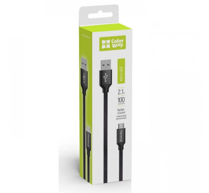 Дата кабель USB 2.0 AM to Micro 5P 1.0m black ColorWay (CW-CBUM002-BK)