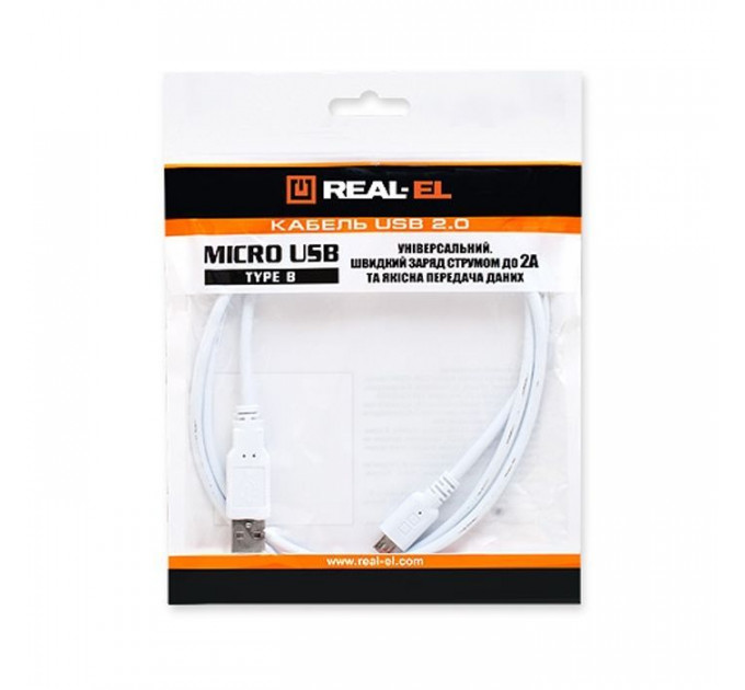 Дата кабель USB 2.0 AM to Micro 5P 0.6m Pro white REAL-EL (EL123500022)