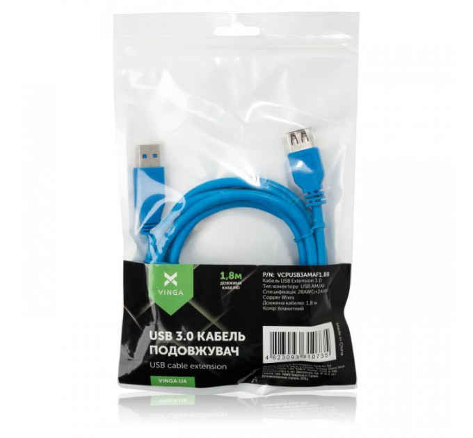 Дата кабель USB 3.0 AM\/AF 1.8m Vinga (VCPUSB3AMAF1.8B)