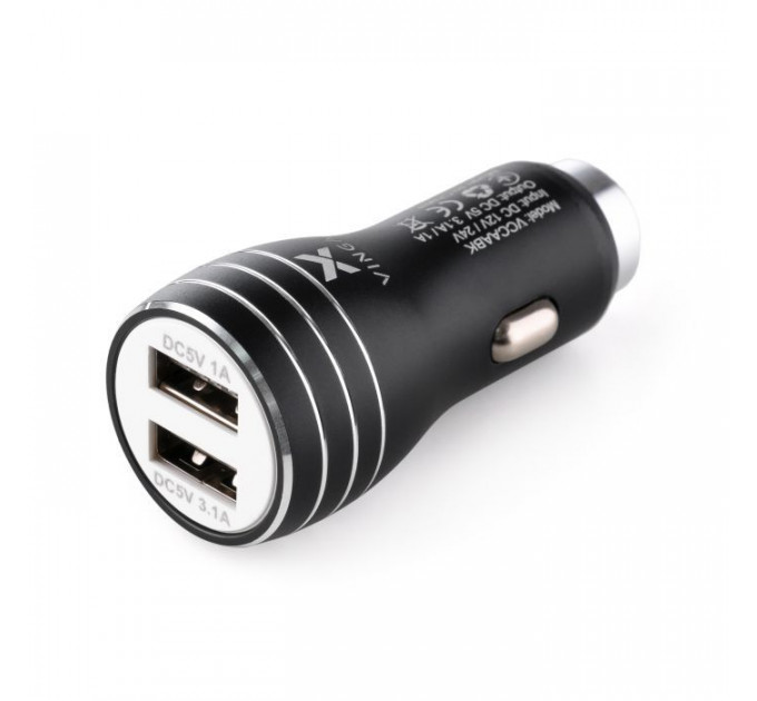 Зарядное устройство для Vinga Dual USB Car Charger aluminium 15.5W Max (VCCAABK)