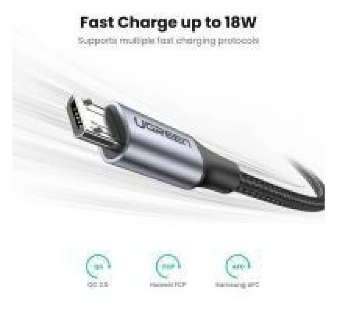 Дата кабеля USB 2.0 AM to Micro 5P 1.0m US290 Aluminum Braid Black Ugreen (60146)