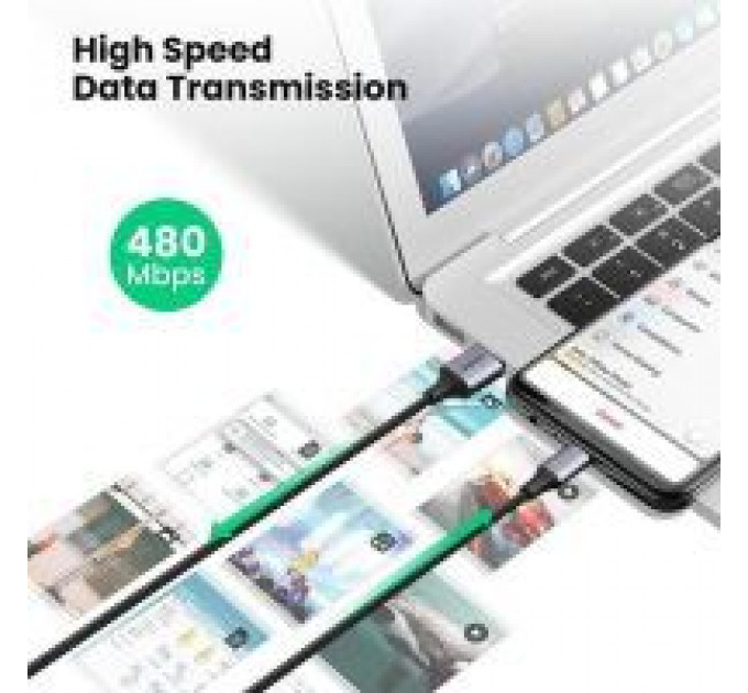Дата кабеля USB 2.0 AM to Micro 5P 1.0m US290 Aluminum Braid Black Ugreen (60146)