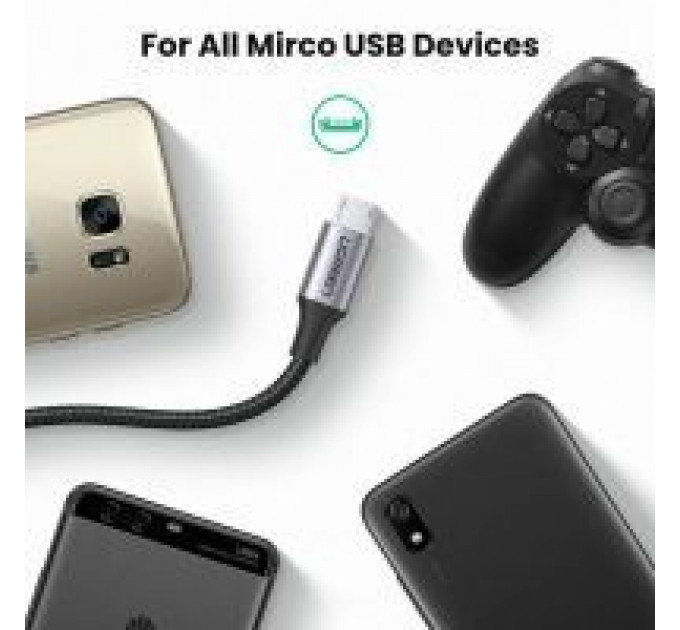 Дата кабеля USB 2.0 AM to Micro 5P 1.0m US290 Aluminum Braid Black Ugreen (60146)