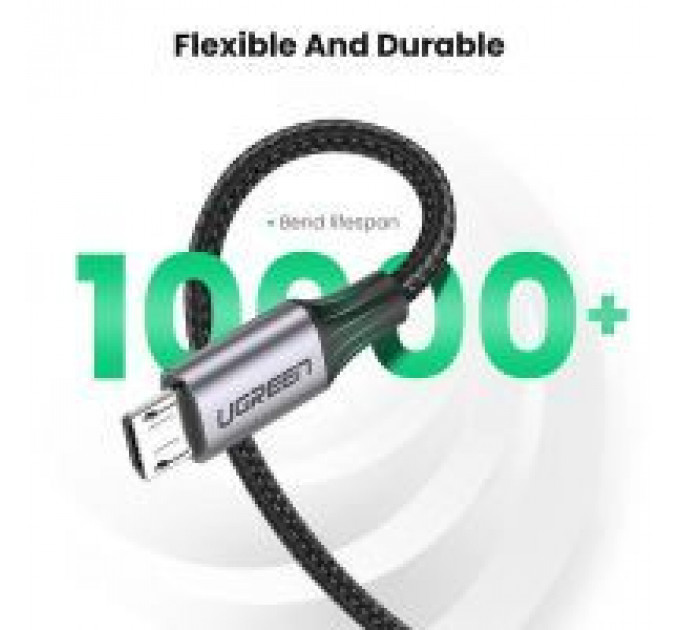Дата кабеля USB 2.0 AM to Micro 5P 1.0m US290 Aluminum Braid Black Ugreen (60146)