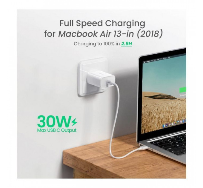 Зарядний пристрій Ugreen CD127 Type-C PD 30W Charger (White) (70161)
