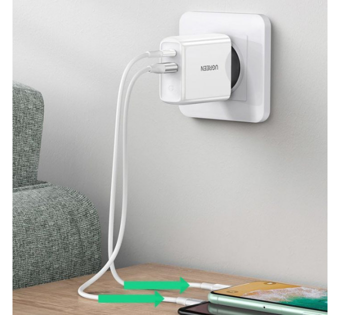 Зарядний пристрій Ugreen CD170 36W USB + Type-C Charger (White) (60468)