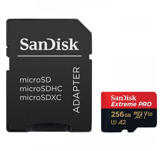 Карта пам/'яті SanDisk 256 GB microSDXC UHS-I U3 Extreme Pro+SD Adapter (SDSQXCD-256G-GN6MA)