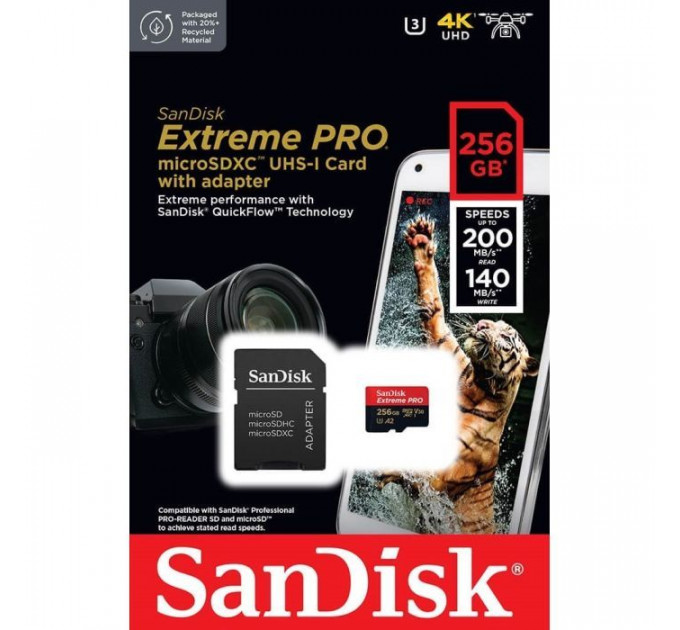 Карта пам/'яті SanDisk 256 GB microSDXC UHS-I U3 Extreme Pro+SD Adapter (SDSQXCD-256G-GN6MA)