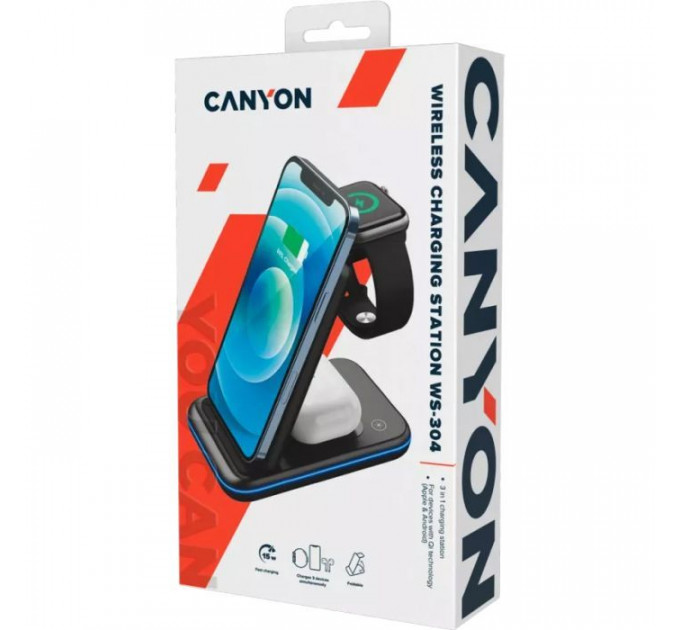 Зарядное устройство для Canyon WS- 304 Foldable 3in1 Wireless charger (CNS-WCS304B)