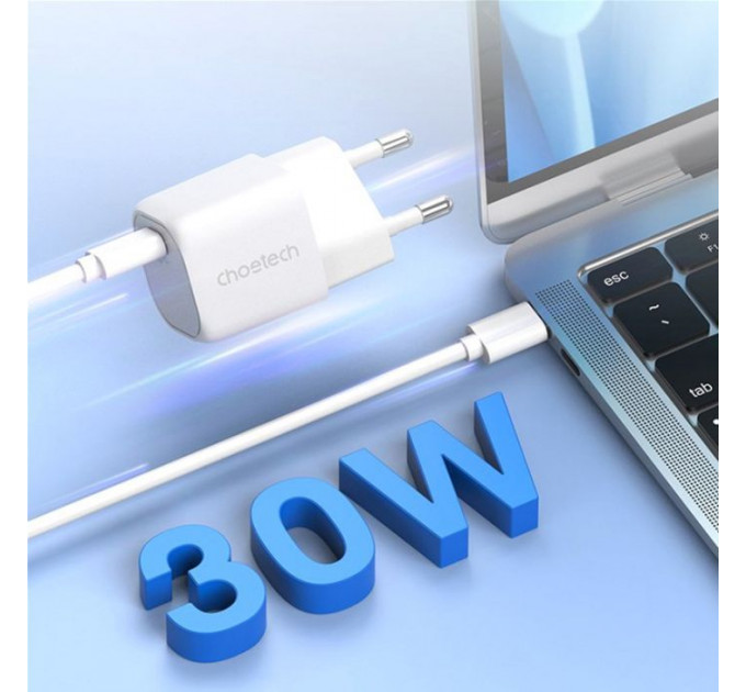 Зарядний пристрій Choetech 1хUSB-C 30W PD QC3.0 PD5007 white (PD5007-EU-WH)