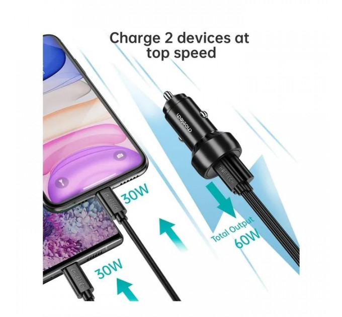 Зарядний пристрій Choetech USB-C+USB-A 60W QC3.0\/PD\/PPS black (TC0014-BK)