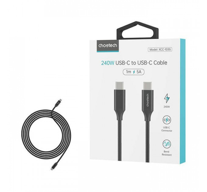 Дата кабеля USB-C to USB-C 2.0m 240W USB2.0 Choetech (XCC-1036-BK)
