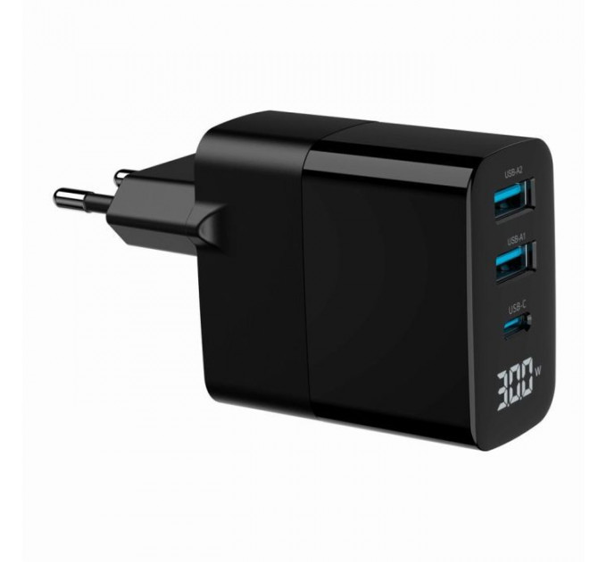Зарядний пристрій Gembird 2хUSB-A (QC3.0 18W) + 1хType-C (PD20W) LCD black (TA-UC-PDQC30LCD-BK-02)